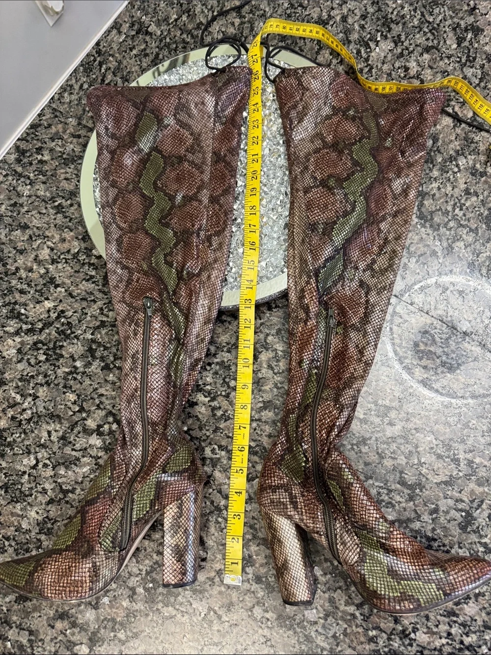 Shoe Dazzle Brown & Green Snake-Print Over-the-Knee Boots